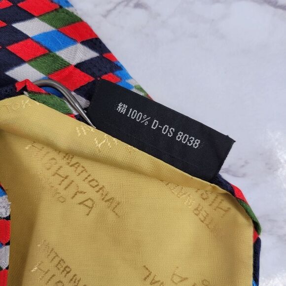 Vintage Retro Geometric Silk Multicolor Dismond Pattern Men's Tie Necktie - Picture 7 of 8